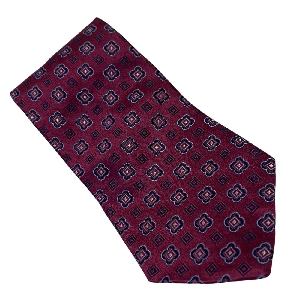 Tommy Hilfiger Burgundy Purple Blue geometric floral 100% silk necktie